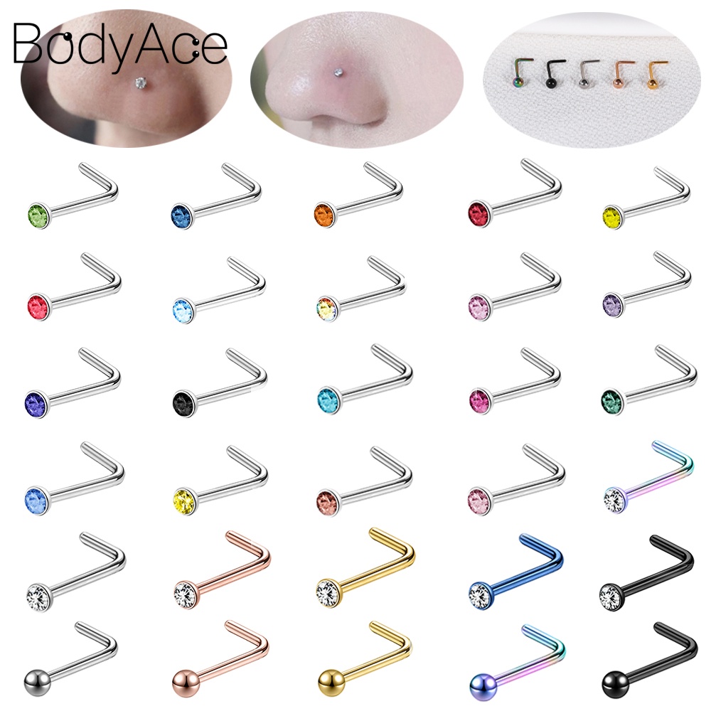 BodyAce 20G Spike Nose Rings Studs with Chains, Stainless Steel