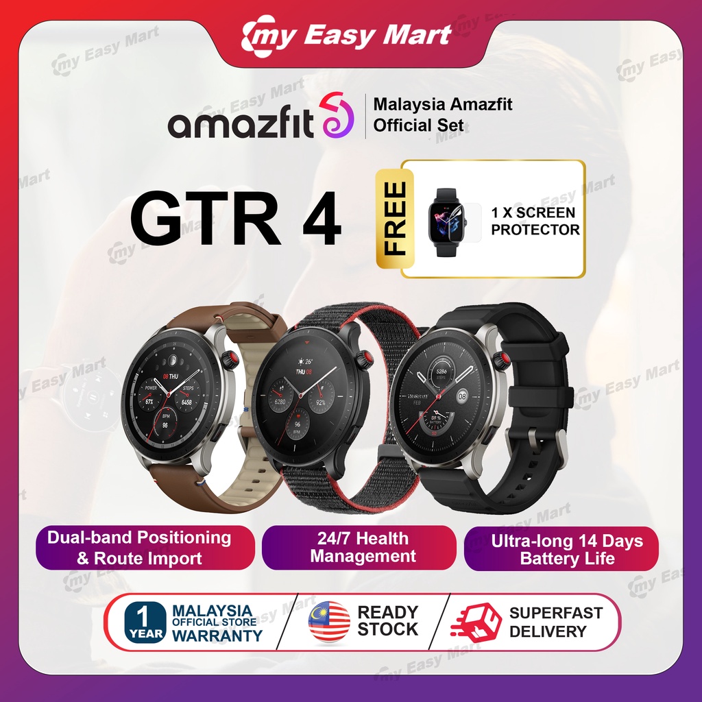 Amazfit GTR 4 (Superspeed Black) with Fluoroelastomer strap, Smart Watch, 150+ Sports Modes & Strength Exercise Recognition, Dual-band Positioning &  Route Import, 14-day Battery Life