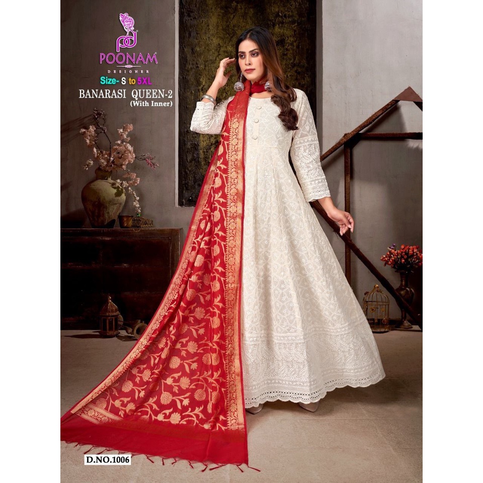 Long gown with banarasi on sale dupatta