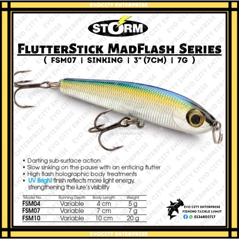 STORM FSM07 Flutterstick 7cm / 7g Sinking Fishing Lure (Choice of