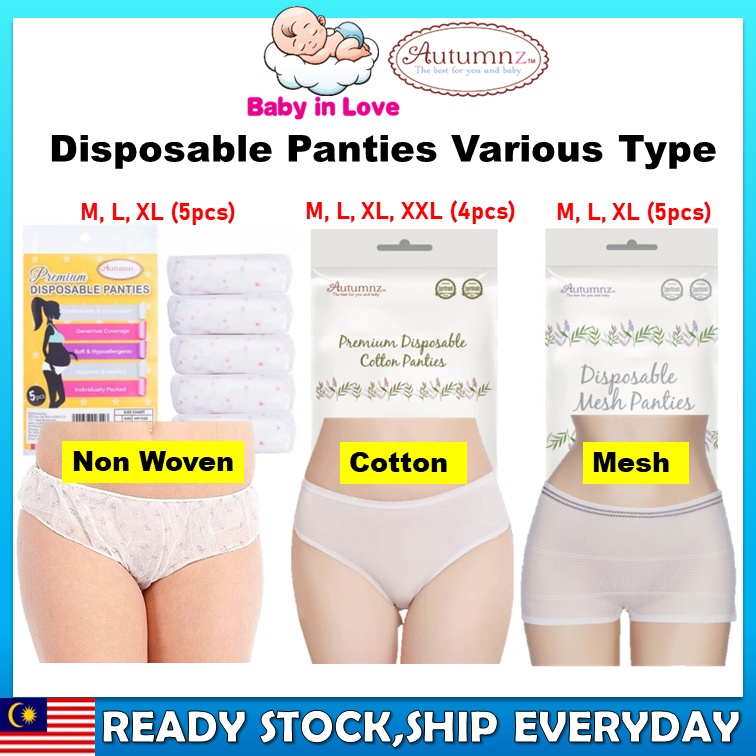 Autumnz Premium Disposable Cotton Panties (4pcs/pack), Disposable Mesh  Panties (5pcs/pack) *M / L / XL / XXL* Cotton M No