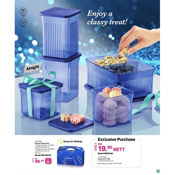 Tupperware Elegant Square & Round Set with Gift Box - Emerald Green