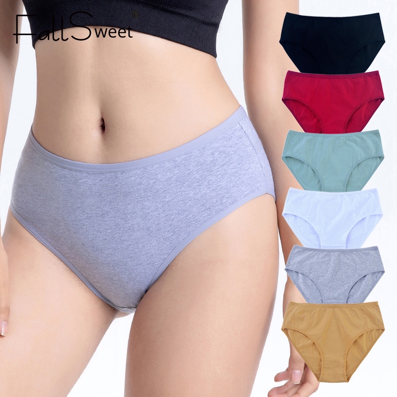 FallSweet 3 Pcs Women High Waist Panties Cotton Underwear Solid Color  Comfortable Underpants Plus Size lingerie M-XXXL