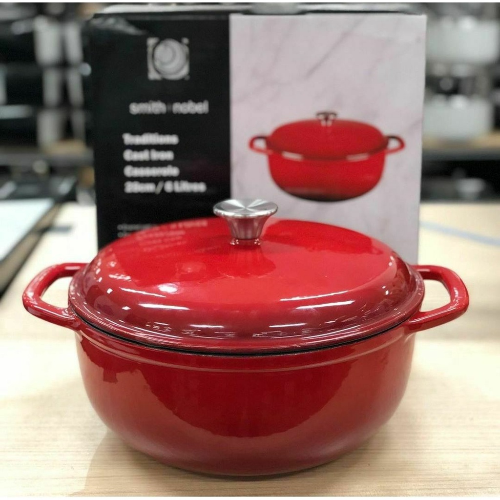 Smith & Nobel Traditions 5L Cast Iron Casserole Pot Red