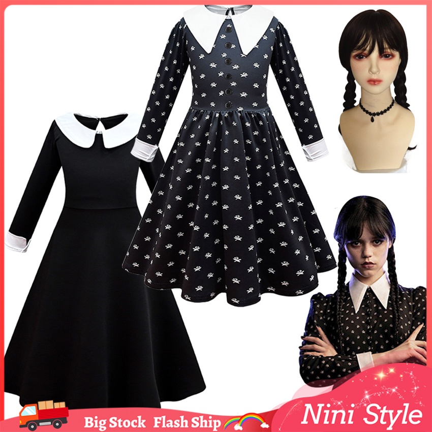 Halloween Wednesday Addams Costume Girl For Kids Fancy Carnival Disguise  Party Children Clothing Merlina Cosplay 3-8Y Princess