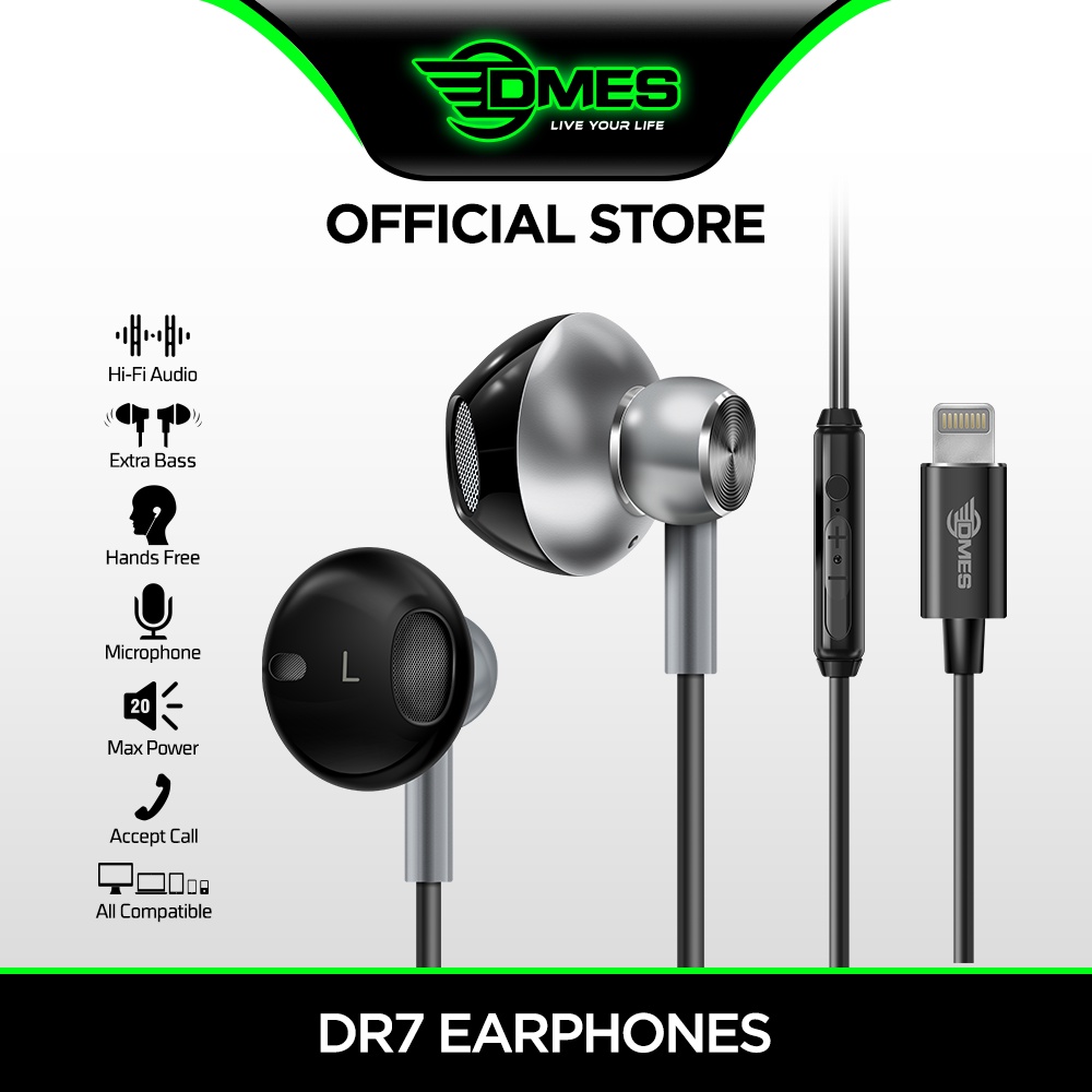 DMES DR7 Lightning Wired Earphone Handsfree Stereo Bass In Ear