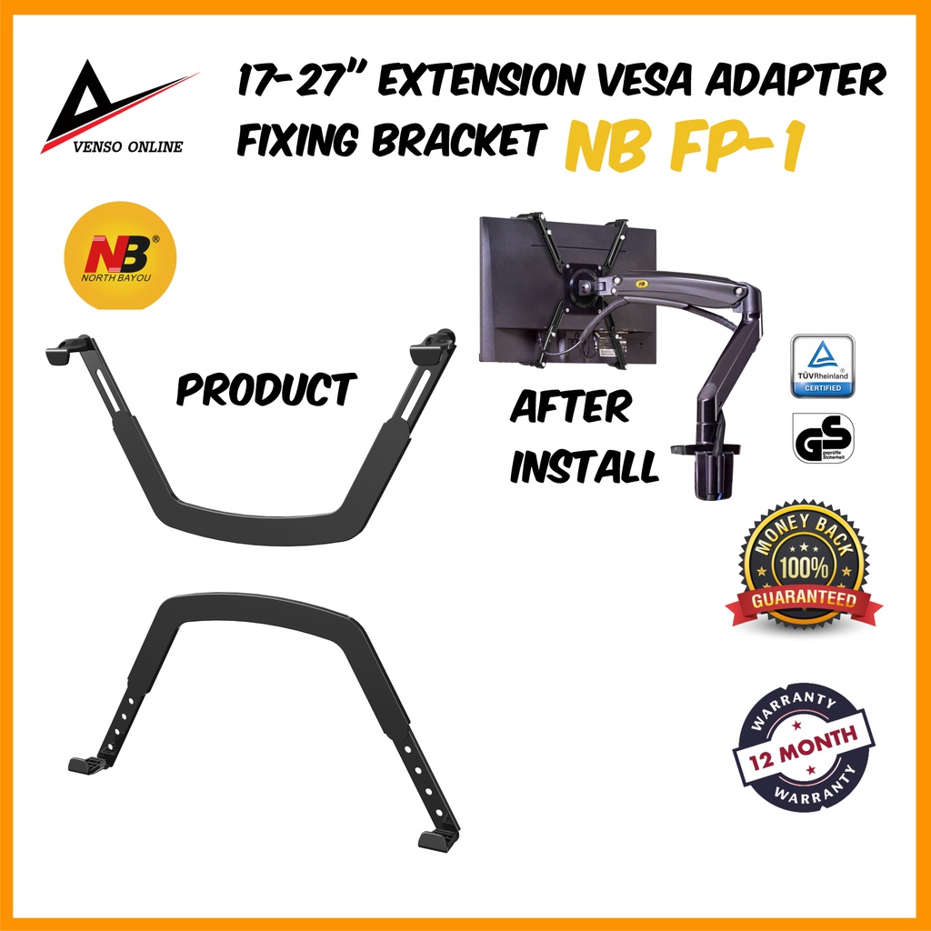 NB FP-1 Extension Vesa Adaptor Fitting Support Bar for 17-27 Inch No  Mounting Hole Monitor Desk Stand Accessory