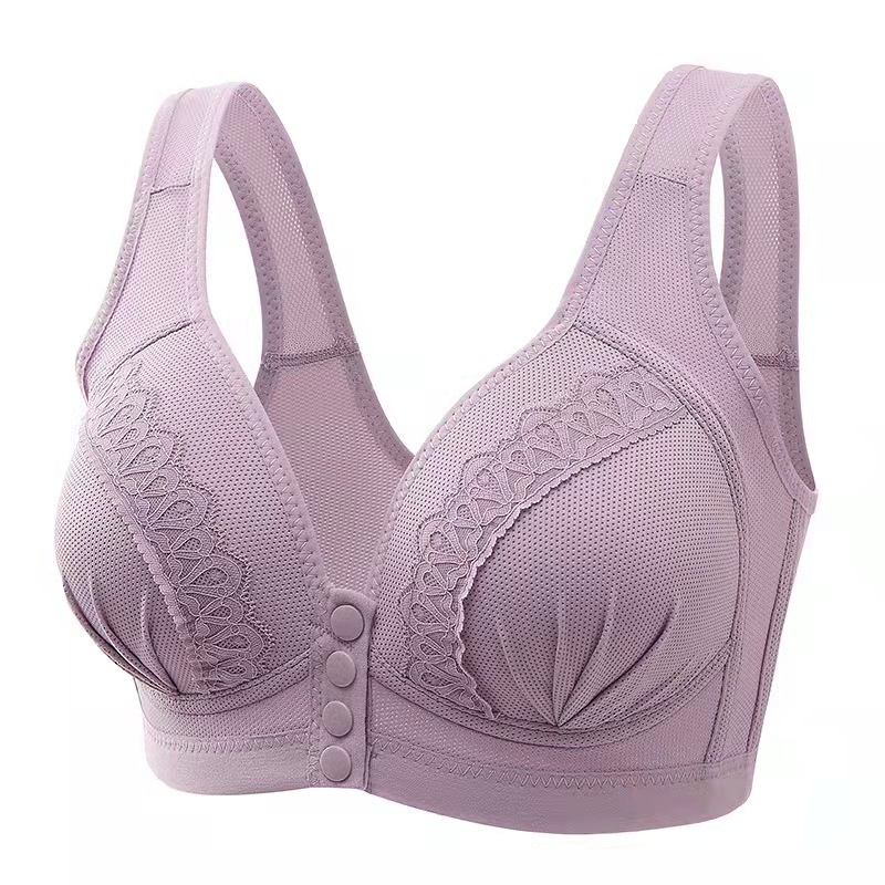 Large Front button bra with silicone padding plus size butang depan bra  elderly vest underwear old women lingerie 007