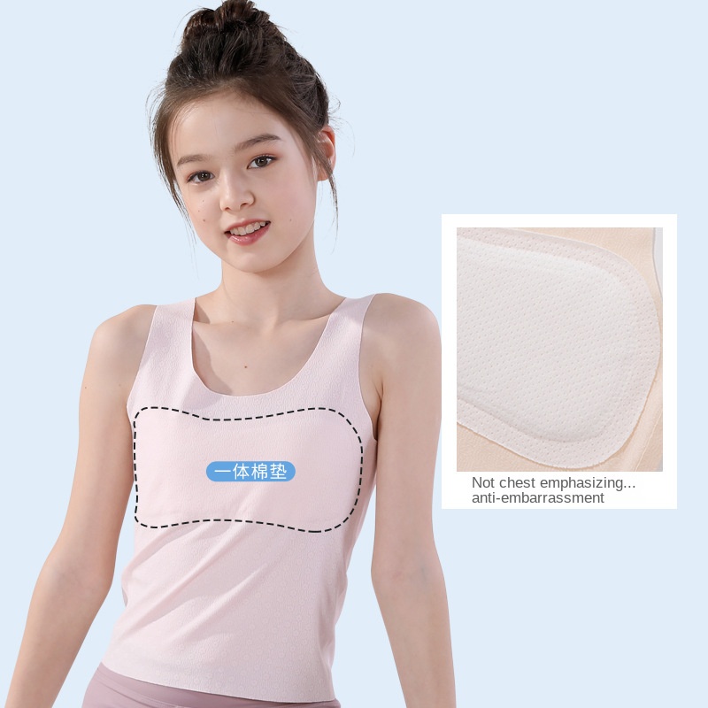 Adolescent Underwear Junior Middle School Students Girls Latex Bra Ice Silk  Traceless Small Vest Underwear Thin Section