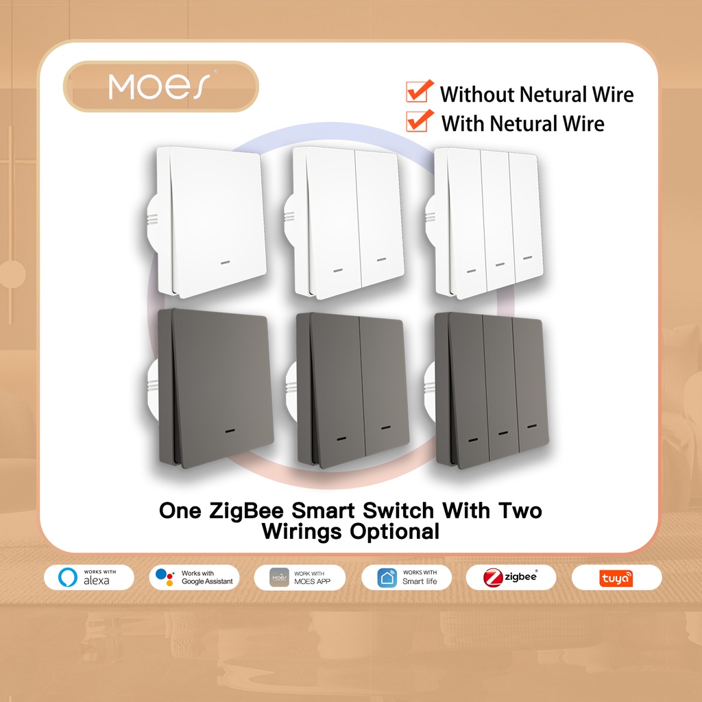 MOES Star Ring ZigBee Smart Dimmer Switch for Light Dimming 123 Gang