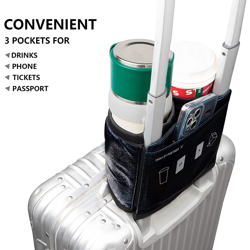 Luggage Armrest Water Cup Storage Bag Oxford Cloth Travel Trolley Case  Portable Holder Can Hold Two Coffee Cups-Suitable For Rolling On The Handle  Of The Suitcase-Suitable Aircrew Traveler Accessories