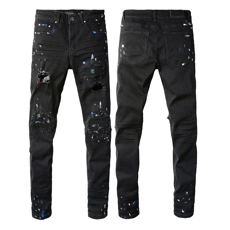 BLUE Black Patch Skinny Jeans / Strech Slim FIT Patch Denim