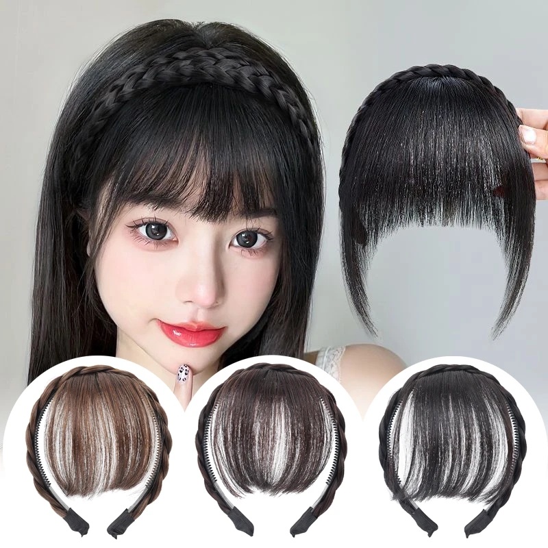 Korean Women Wig Bangs Hairband Girl Fringe Hair Extension Hair Hoop Fake  Bang Twist Weaving Headband Hair Accessories