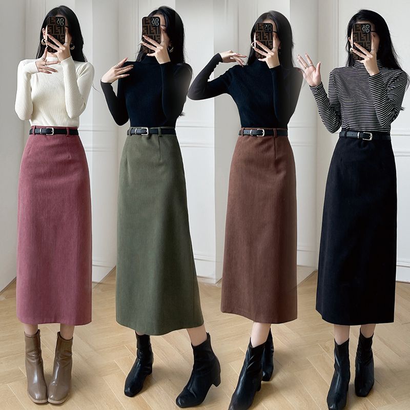 Corduroy skirt shop outfit variations