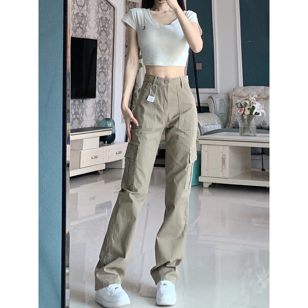 Women's High Waisted Multiple Pockets Wide Leg Casual Cargo Pants