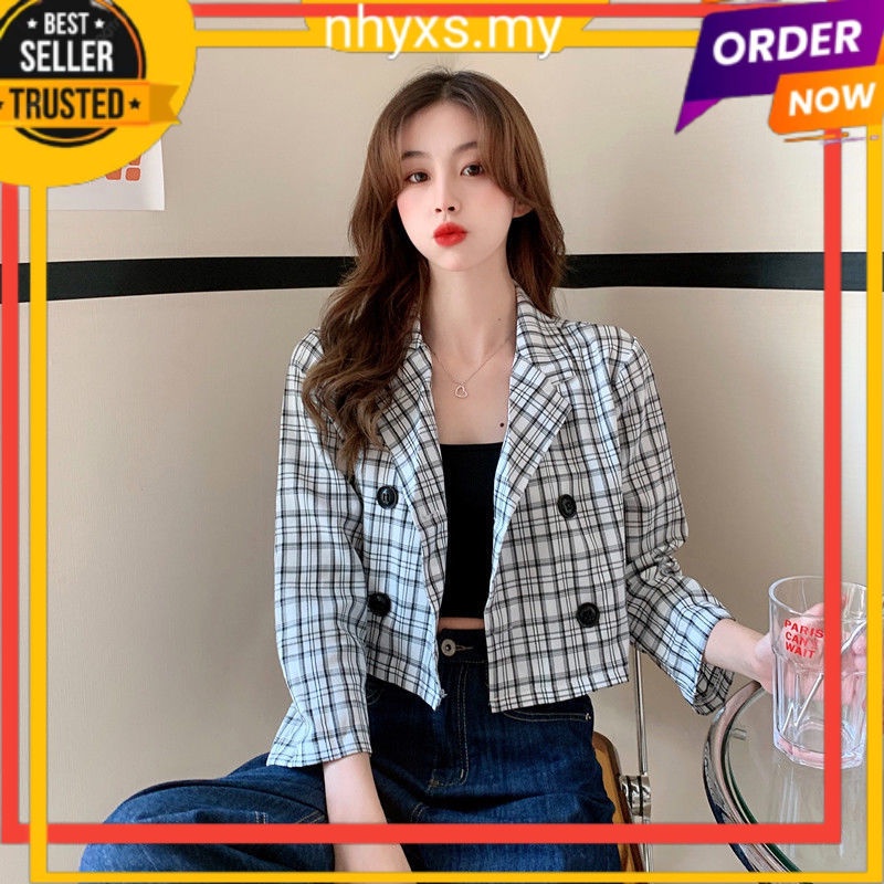 Korean plaid outlet blazer