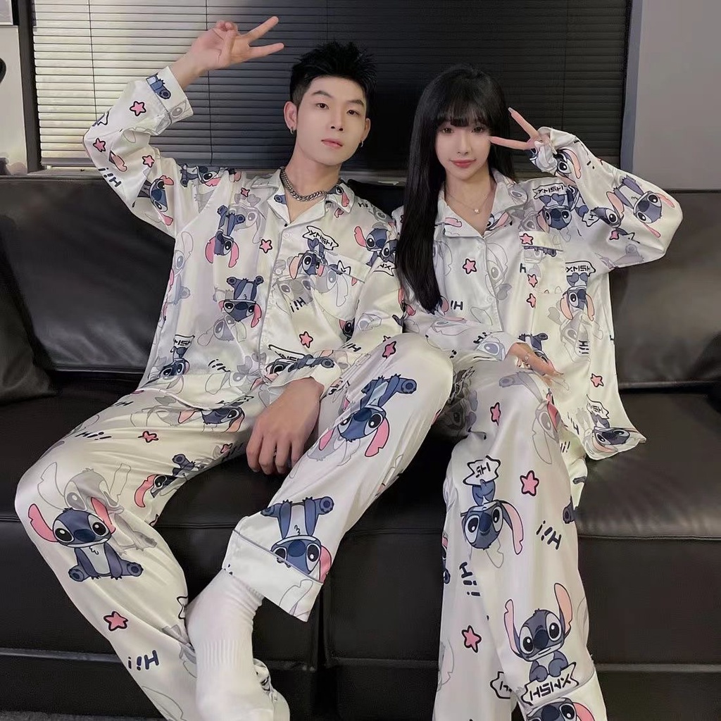 M-3XL Pajama Sets Women Cute Cartoon Print Long Sleeve Loose Kawaii  Japanese Style Single Breasted