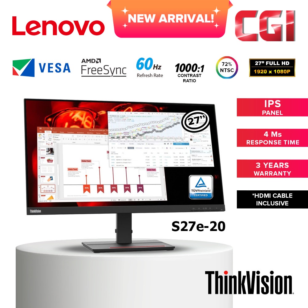 Monitor Lenovo ThinkVision 27″ FHD: T27i-10