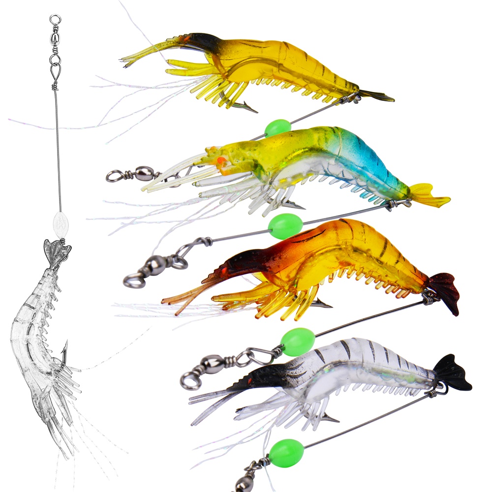Soft Luminous Shrimp Lure Fishing Bait With Hooks Beads Fishing