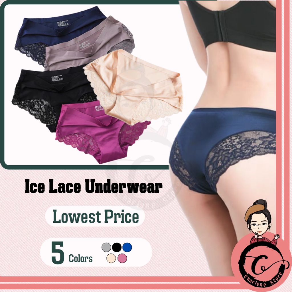 Ready Stock - Women Soft Lace Panties Ice Silk Seamless Underwear