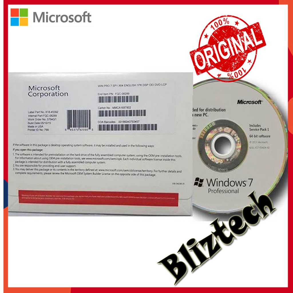 Microsoft Windows 10 Pro OEM 64 Bit DVD Original Seal Pack