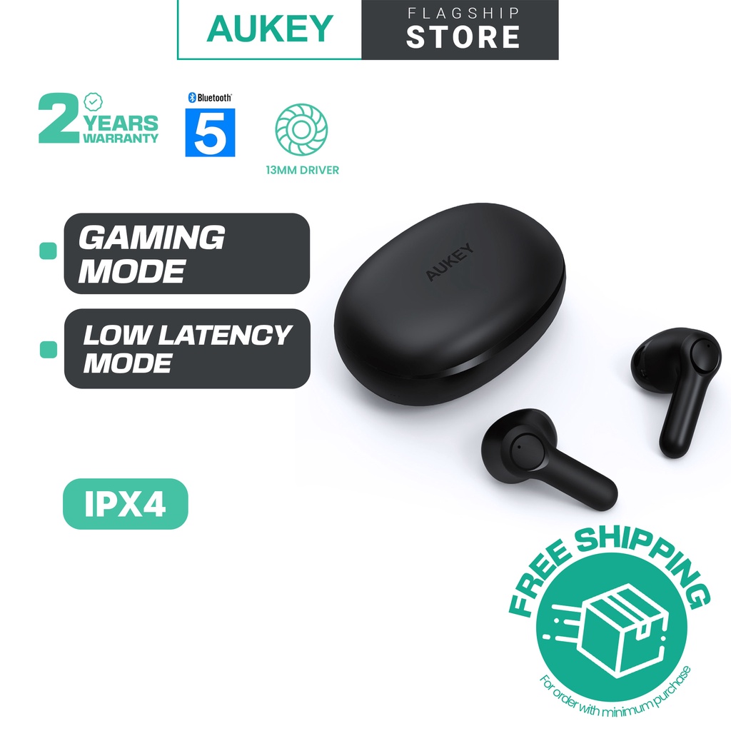 Aukey true wireless earbuds bluetooth 5 headphones in ear with charging online case