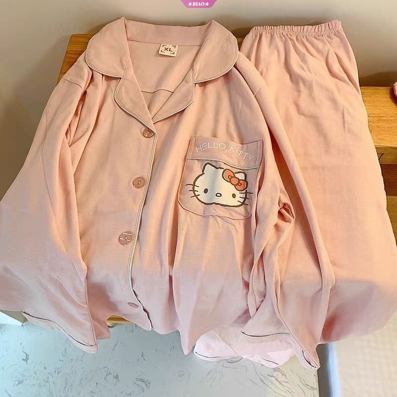 Sanrio Cartoon Summer Cute Dress Women Hello Kitty Short Sleeve Sleepshirts  Medium Long Style Nightgowns Y2k Soft Home Clothes