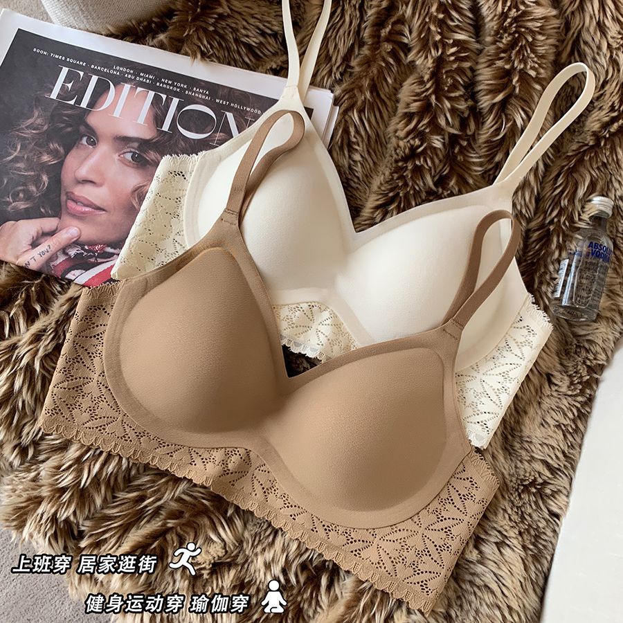 Non Wired Bra for Women Comfort Wire Free Bra Seamless Push Up Bra Fashion  Lace Beauty Back Solid Strap Wrap Plus Size Bra Underwear Small Chest  Gather Up And Hold Breast Anti-Sag