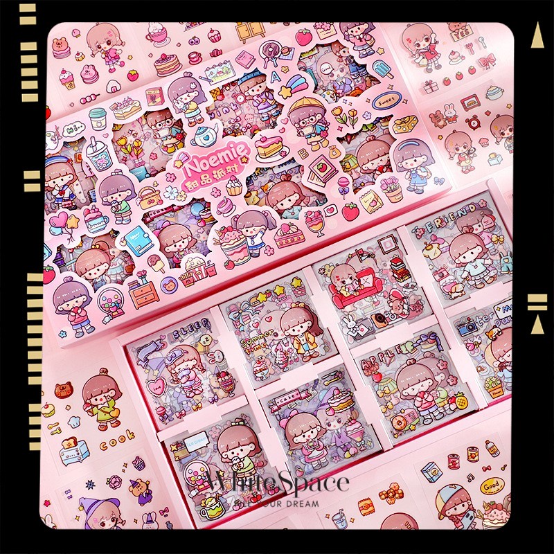 GOMTYEA Washi Cute Stickers for Journaling(100 Sheets)- Kawaii Cartoon Figure Flower Small Decorative Planner Stickers for Scrapbooking Junk Journ