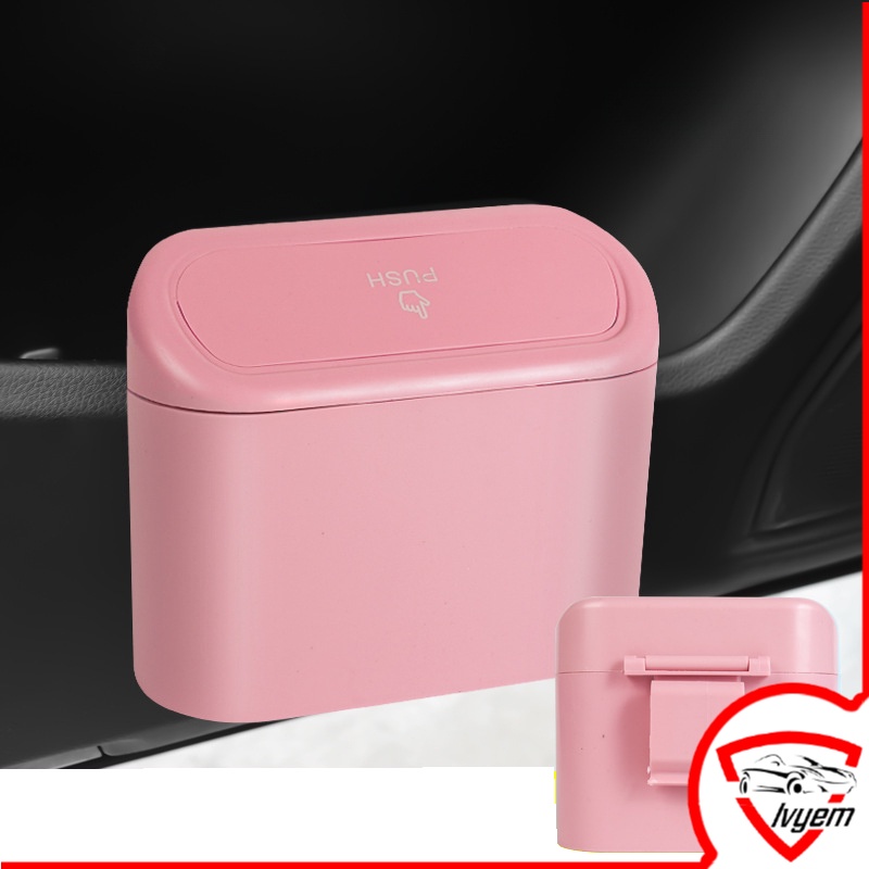 2 PCS Car Trash Can with Lid, Mini Auto Dustbin Garbage Organizer,  Automotive Garbage Container Bin for Vehicle, Home, Office(pink)