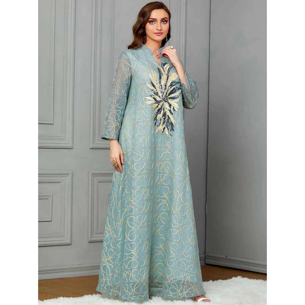 Islamic Clothing - Abaya Muslim Dress Women Islamic Full Sleeve Floral  Flower Casual Plus Size Ladies Long Maxi Dresses Middle East Ethnic Style  (Blue 5XL): Buy Online at Best Price in UAE 