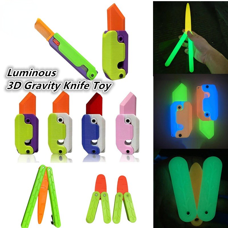 Luminous Radish Knife 3D Printing Gravity Knife Cub Jumping Small Radish  Knife Push Card Decompression Toy Christmas Gift