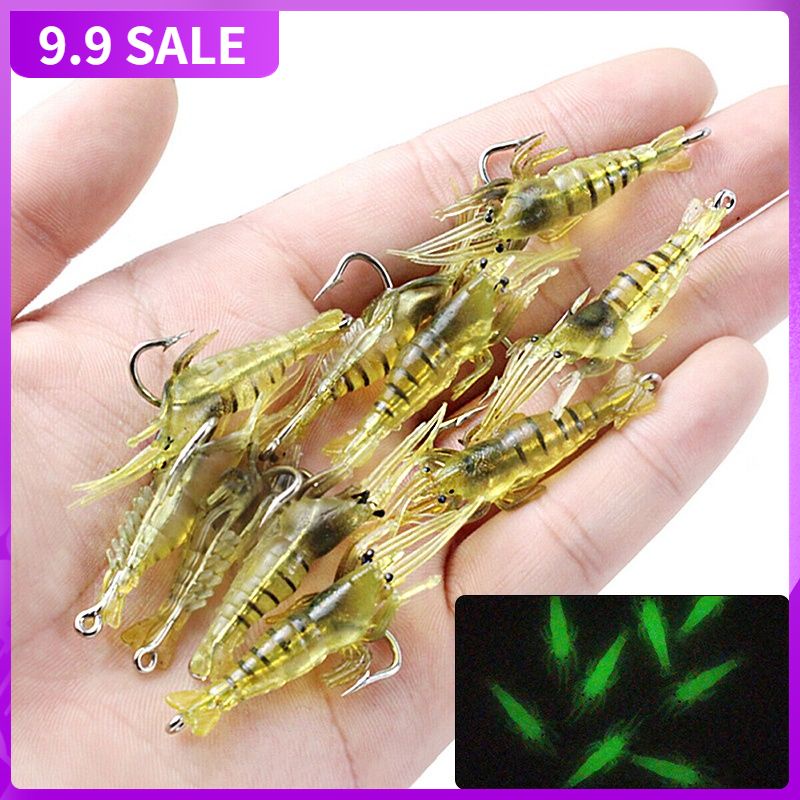 4cm Soft Luminous Shrimp Fishing Lure With Hook Swivel Beads Artificial  Silicone Glow Fishing Bait Rig Fishing Tackle For Saltwater Freshwater