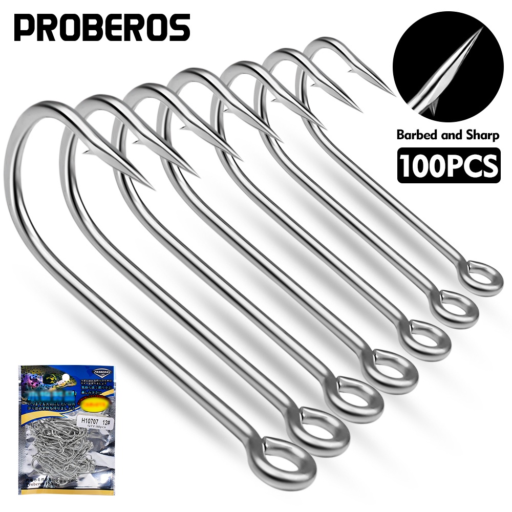 PROBEROS 100pcs Single Fishing hooks 6-4-2-1-1/0-2/0-3/0 Big Eye Fishhooks  High Carbon Steel Barbed Sharp Hooks for Lure Pesca - AliExpress