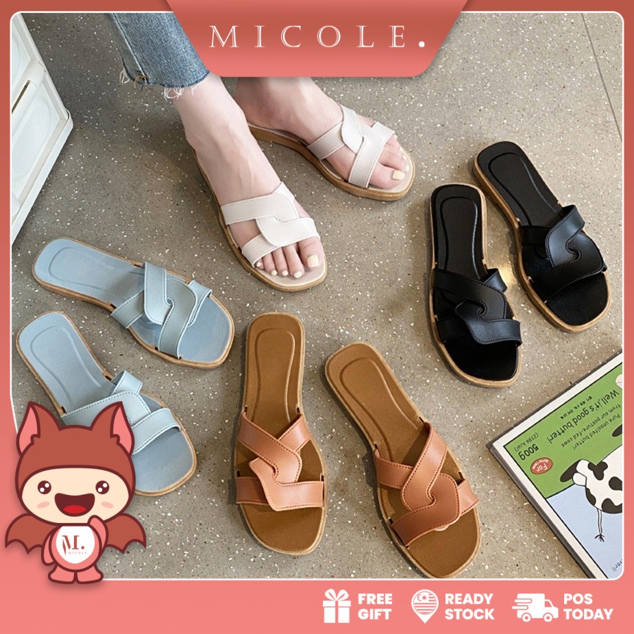 Ready Stock MICOLE S062 New Korean Fashion Shoes Ladies Footwear Casual  simple Summer Beach Sandal Women Flat Selipar