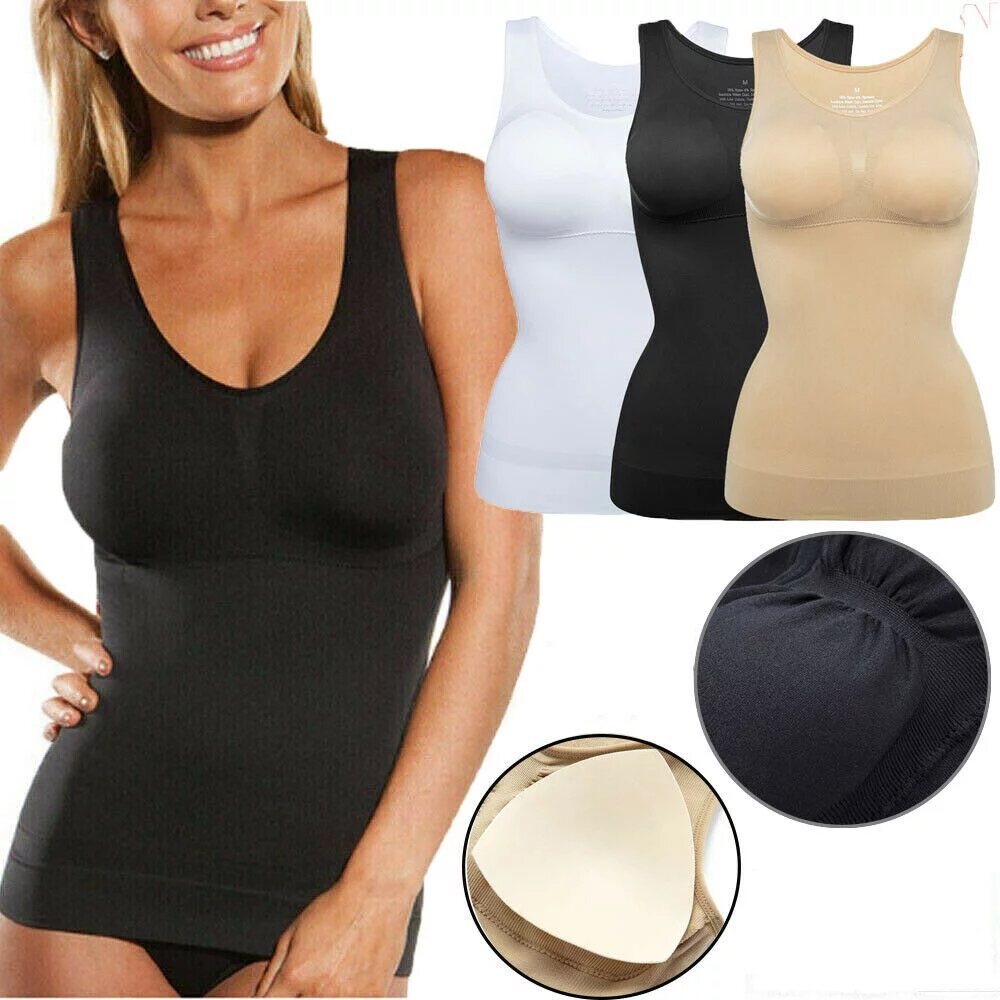 Women's Tummy Control Shapewear Camisole Tank Tops Built-in Removab