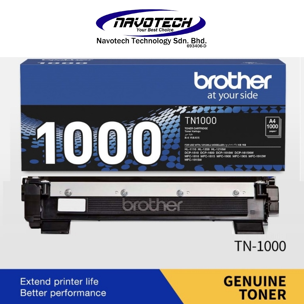 Brother TN-1000 Original Monochrome Toner Cartridge, Black, for HL-1110,  HL-1210W, DCP-1510, DCP-1610W, MFC-1910W Tn1000