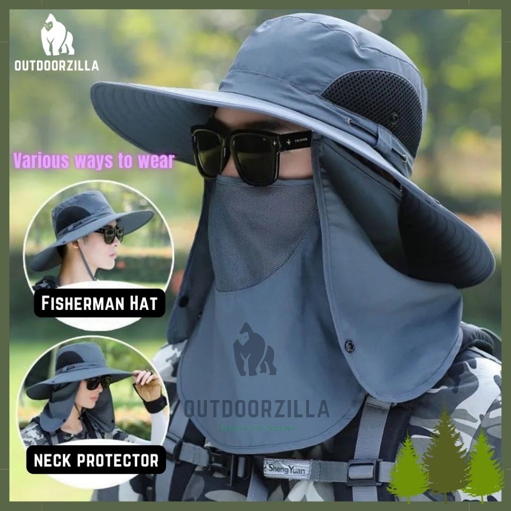 Fishing Hat Neck Flap Waterproof Full Face Cover Topi Penutup Anti Mosquito  Ikan Topi MeMancing Nelayan UV protection