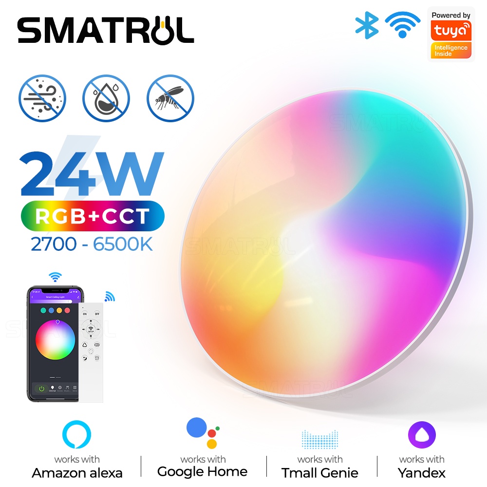 SMATRUL Tuya Wifi Smart Ceiling Light Led Bulb RGBCW 24W Dimmable Light  Smart Life Remote Control Works With Alexa Google Home