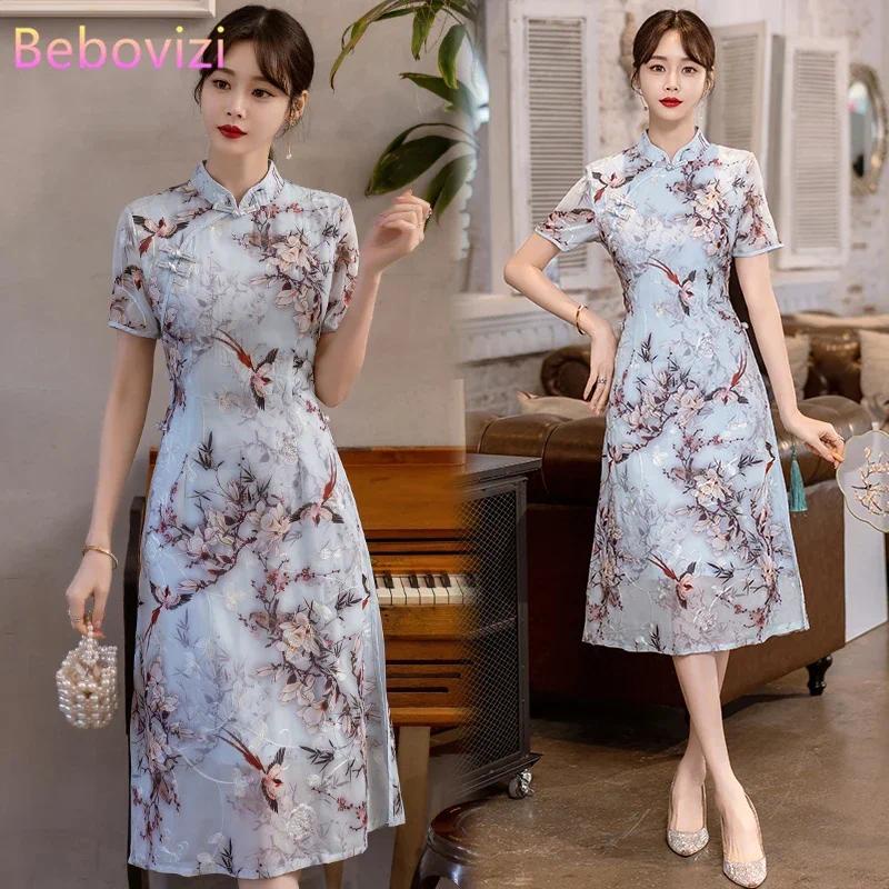 New Style Summer Improved Chiffon Cheongsam Women' Elegant Chinese