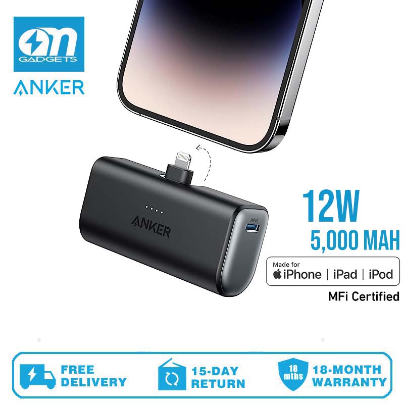 Anker A1645 Nano Power Bank with Built-in Lightning Connector, Portable  Charger 5,000mAh MFi Certified 12W