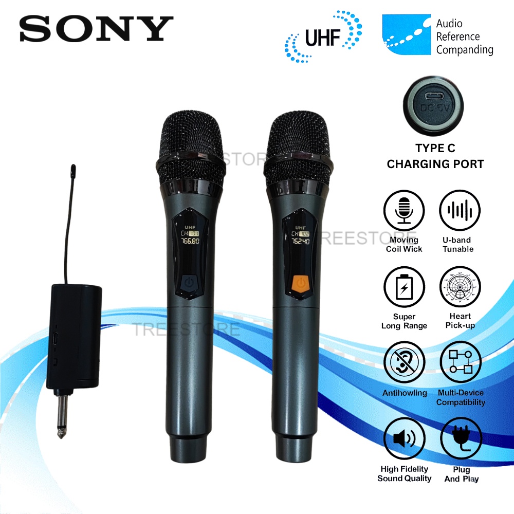 SONY M12 Professional Wireless Microphone System UHF Mic 1 Pair Dual Mic for Karaoke Vocal Handheld Mic