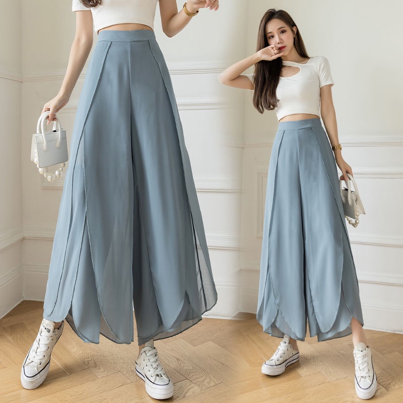 Culottes Plus Size 6XL 150kg Fashion Split Skirt Pants Loose Casual High  Waist Layered Skirt for Women