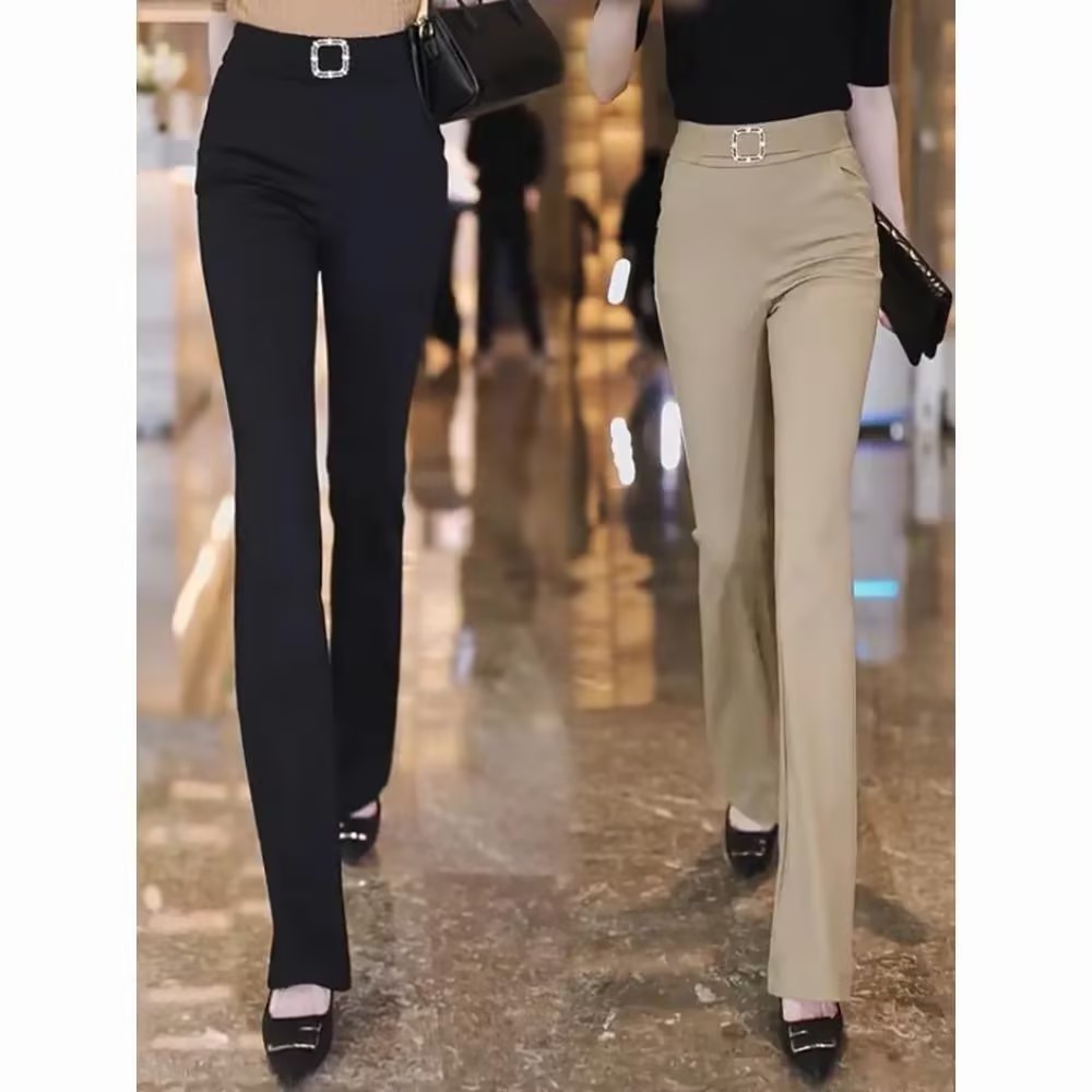 Spring New Elastic Waist Slim Flare Pants Solid Color All-match Youth  Casual Wide Leg Pants Fashion Trend Women Clothing S-2XL - AliExpress