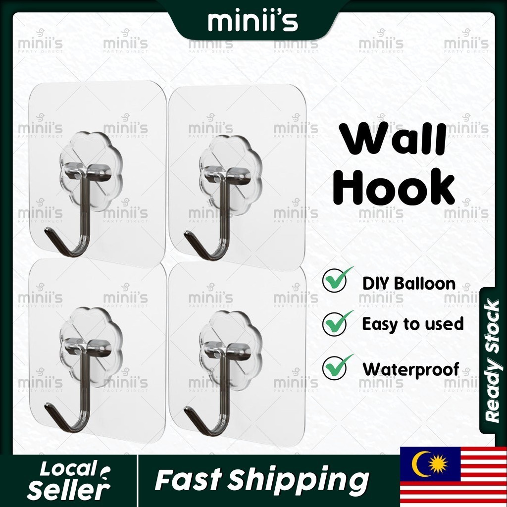 MINIIS Wall Hook Wall No Drill Adhesive Hook Heavy Duty Hook Holder Wall  Hanger Hook Stick Balloon Hanging Tool Garland, Buy Balloons Online from  the Top Party Supplier in Malaysia