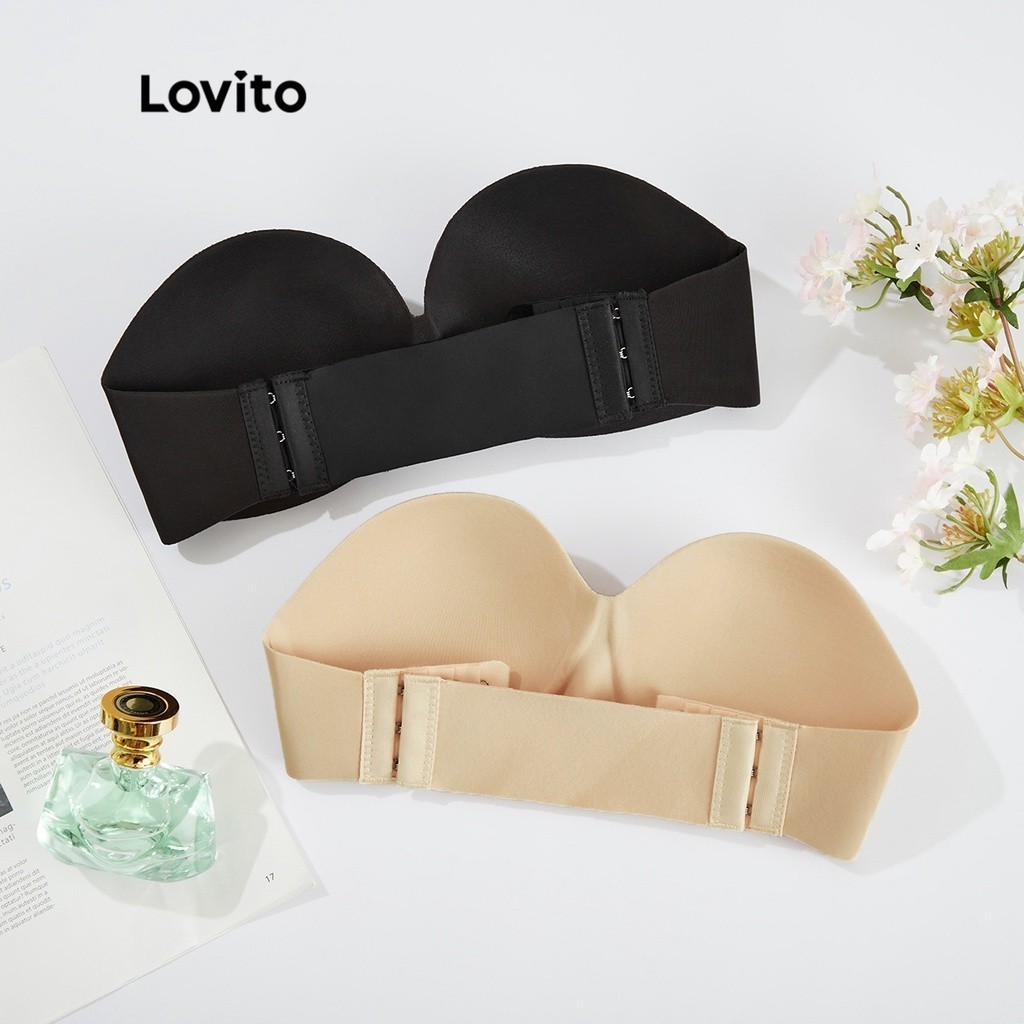 Essential Item) Lovito Casual Tupe Tops Elegant Plain Seamless Strapless  Wireless Bra with Removable Pads
