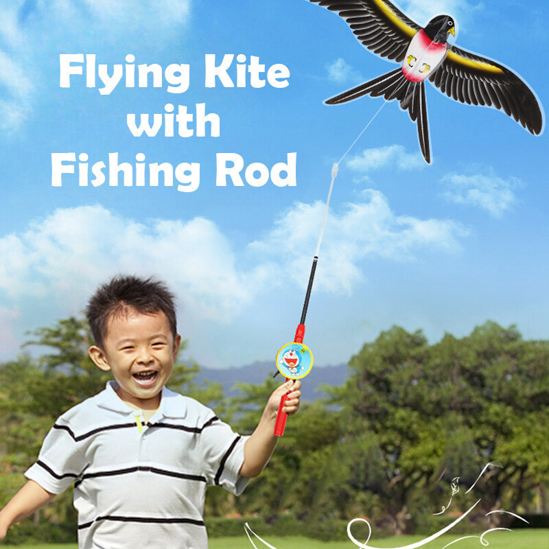 30cm/35cm Children Kids Flying Kite Toy Outdoor Sport Cartoon Parrot Eagle  + 40cm Hand Brake Fishing Rod Toys - 6387