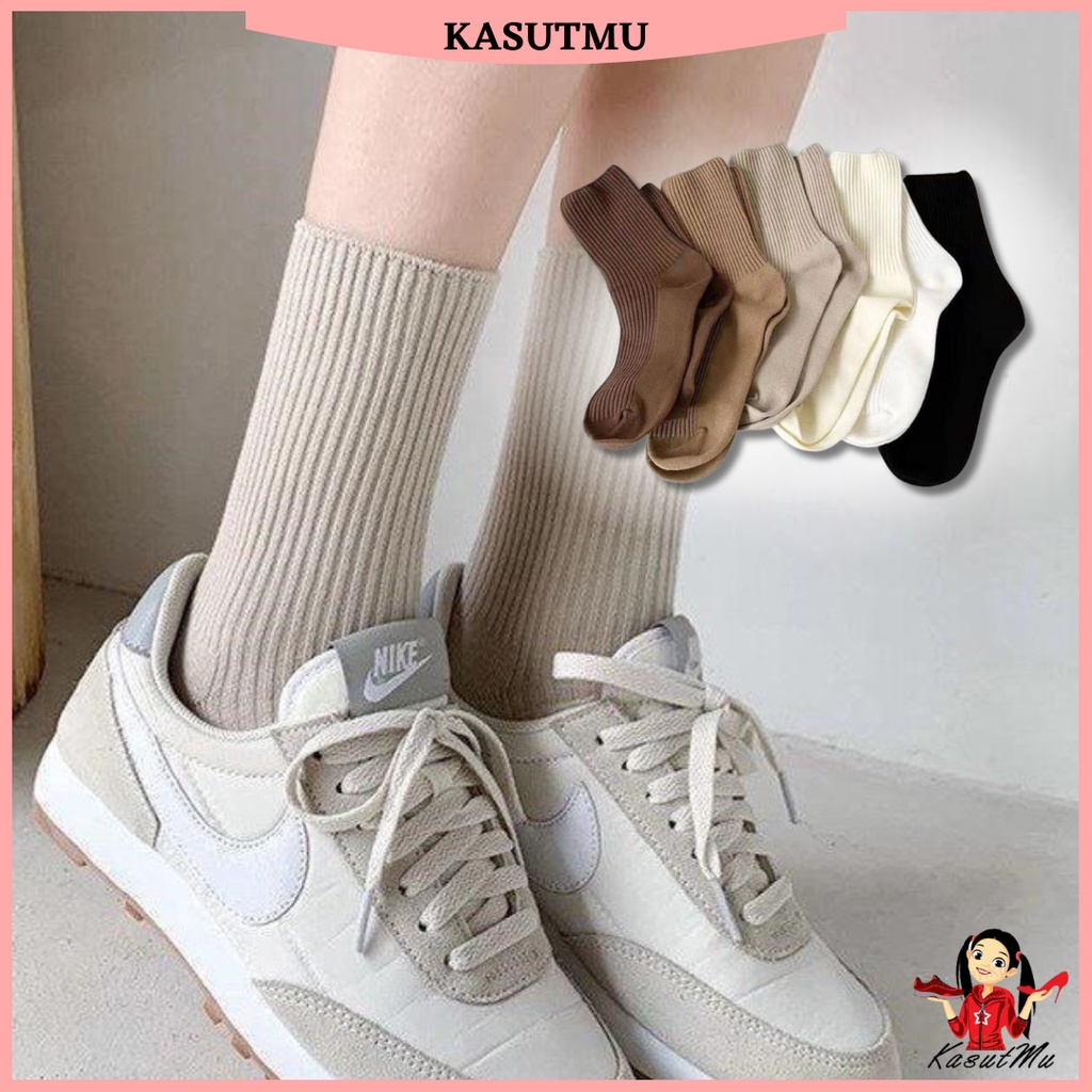 KASUTMU 1 Pair Men Women Cotton Ankle Socks Athletic Casual Solid Stripe  Comfortable Sock Black White Grey