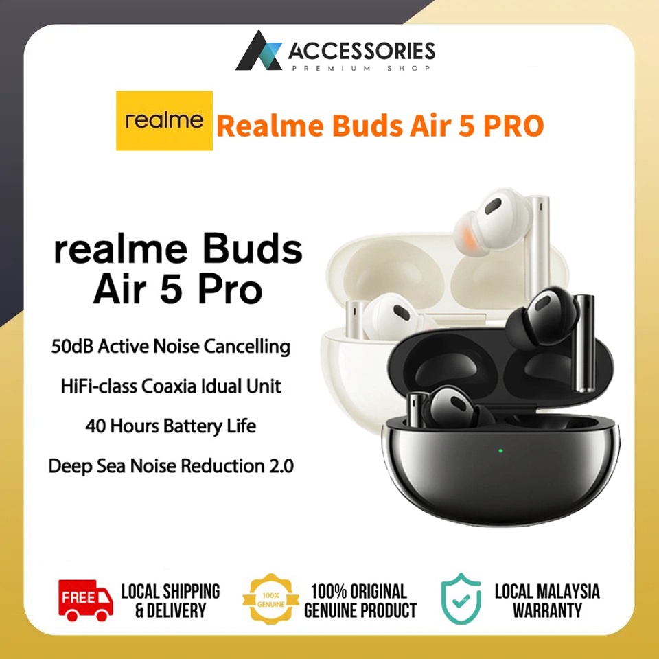 Cheap Global Version Realme Buds Air 5 Pro TWS Earphone 50dB Active Noise  Cancelling Bluetooth 5.3 Wireless HiFi Headphone