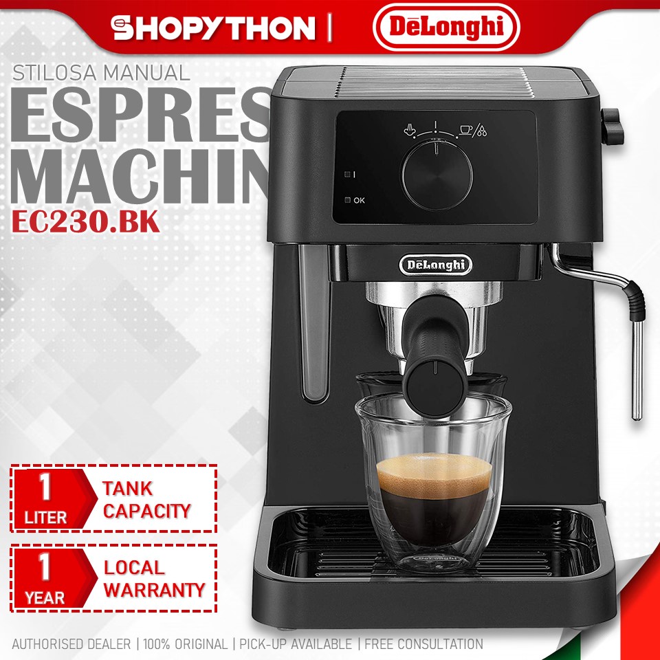 DELONGHI Stilosa Manual EC230.BK 1.0L 1100W Espresso Maker Coffee Machine Milk Frother Tamper Single Double Filter